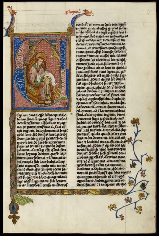 Illuminated initial ‘a’ from a bible showing a nun at diepenveen convent