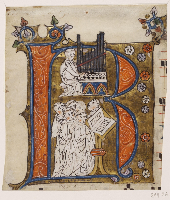 Manuscript cutting illuminated initial ‘r’ for cistercian gradualmanuscript cutting illuminated initial ‘r’ for cistercian gradual