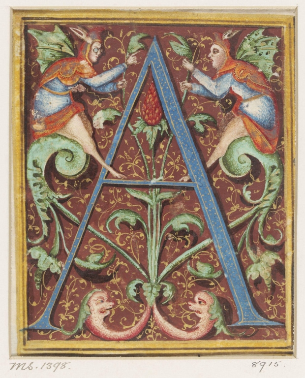 Manuscript cutting initial ‘a’ from a choir bookmanuscript cutting initial ‘a’ from a choir book