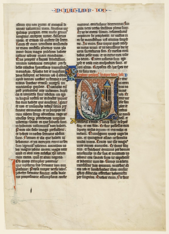 Manuscript cutting initial ‘u’ showing job and his wifemanuscript cutting initial ‘u’ showing job and his wife