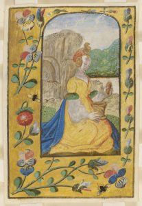 Manuscript cutting mary magdalene with flowersmanuscript cutting mary magdalene with flowers